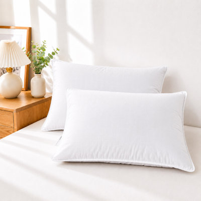 Ensemble de 2 oreillers 300T en plumes d'oie grises matelassées 100% de taille moyenne à support moyen pour dormeurs latéraux