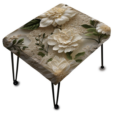 Repose-pieds rectangulaire fleur rétro blanc