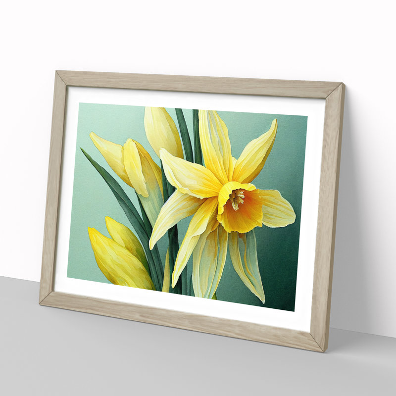 Welcoming Daffodil Flowers - Framed Print, 25cm H x 34cm W x 2cm D, Oak Framed