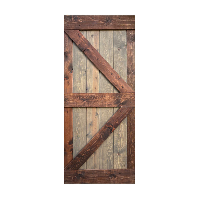 Porte de grange à panneaux peinte en bois sans quincaillerie d'installation - assemblage requis, 38 po x 84 po, Brun / Noyer