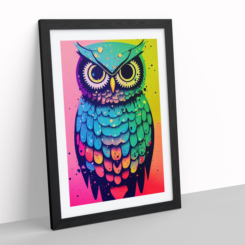 XV1022-4105X Splashed Owl No.4 - Single Picture Frame Painting, 46cm H x 34cm W x 2cm D, Black