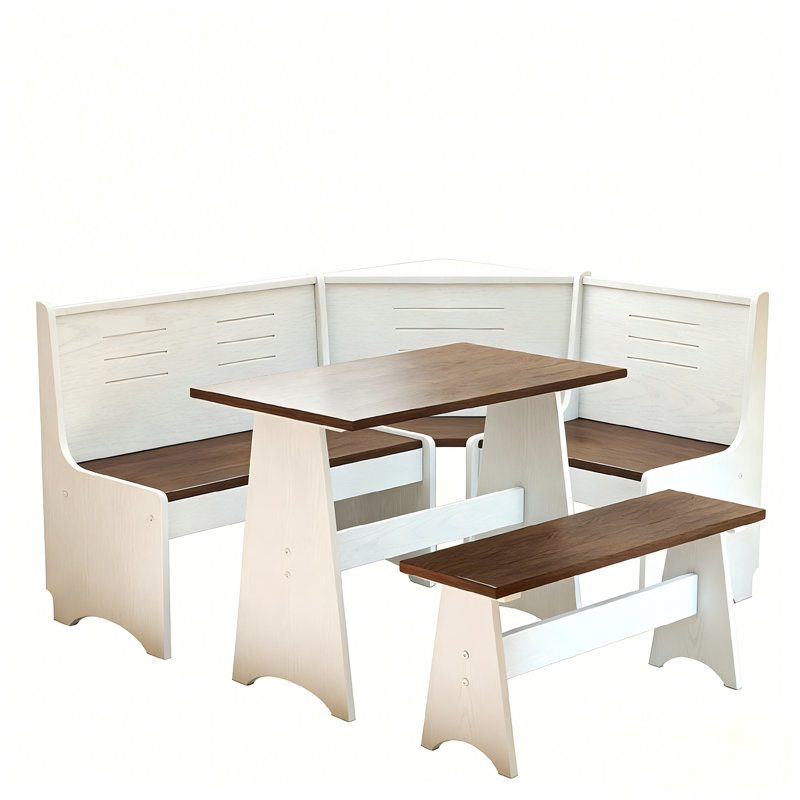 Modern 3-Piece Solid Wood Corner Breakfast Nook Set With Storage – Reversible L-Shape Bench With Hidden Compartments, Space-Saving 3–5 Seat Dining For Kitchen Or Family Home