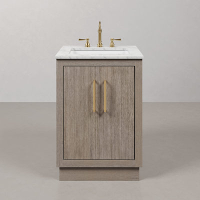 Hunner 24" Carrara White Marble Countertop Bath Vanity in Gray Oak with Faucet