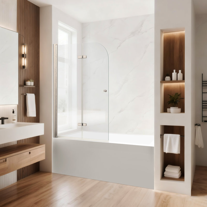 Porte de baignoire en verre trempé sans cadre avec revêtement facile à nettoyer et porte pivotante l 35 po x H 55 po