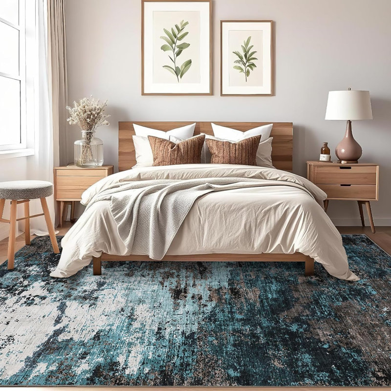 Abstract Art-Inspired Thin Indoor Rug, Distressed Oil Painting Pattern Low Pile Area Mat with Soft Surface, Easy to Clean & Stain Resistant for Living Room, Bedroom, Entryway, Study 