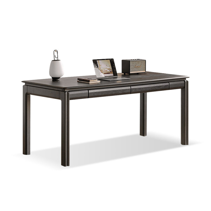 Bureau rectangulaire en bois massif noir avec 2 tiroirs, H 29,53 po x l 62,99 po x P 27,56 po