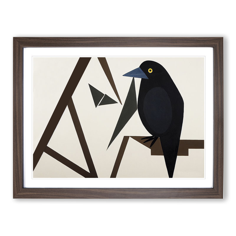 Abstract Crow Bird - Framed Print, 25cm H x 34cm W x 2cm D, Walnut