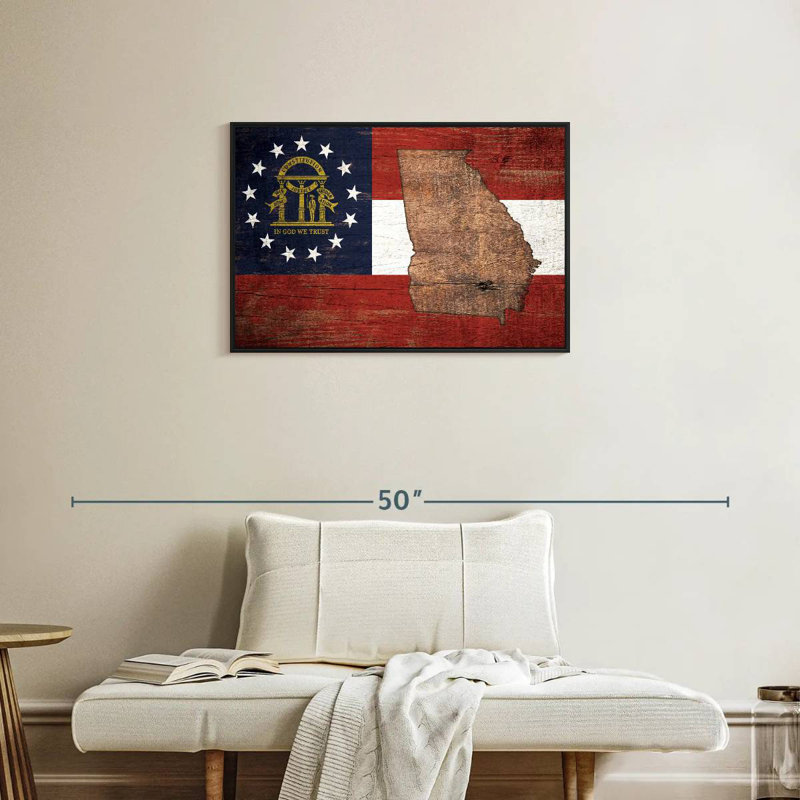 Carte d'État sur le drapeau de la Géorgie, Cadre flottant noir, 31 po x 21 po