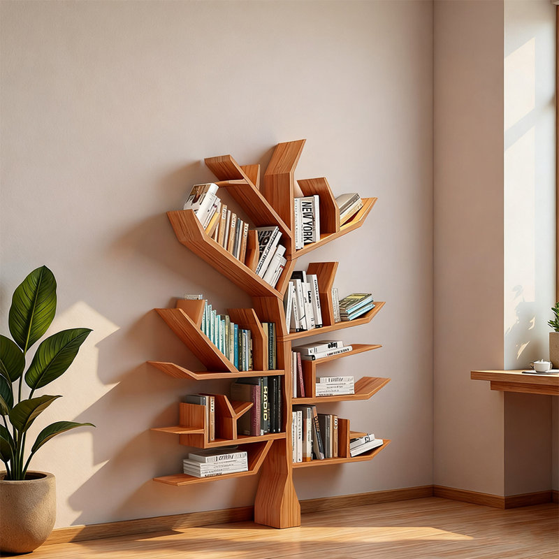 Bibliothèque de décoration européenne, (16 tablettes) H 70,87 po x l 53,15 po x P 7,87 po, Brun-rouge
