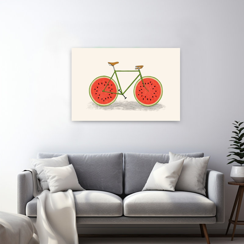 Watermelon, impression d'art mural contemporain bicyclette, 32" H x 48" W