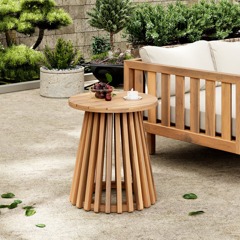 Table basse d'extérieur en bois d'acacia, table basse ronde, Teck clair