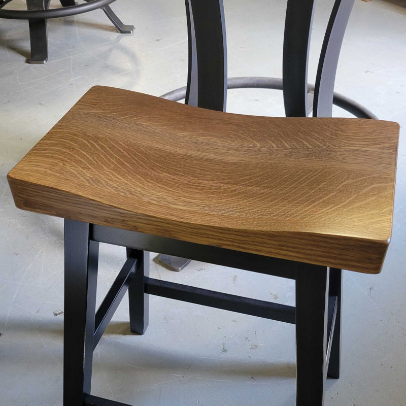 Quartersawn Oak Backless Bar Stool, Counter Height, Quartersawn Oak/Black, Counter Stool (24" Seat Height)