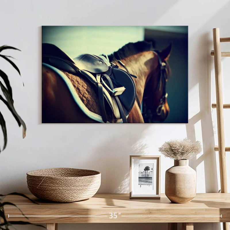 Cheval brun selle Brampt, H 24 po x l 36 po