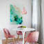 Luminaire suspendu simple en verre rose rétro à 2 lumières