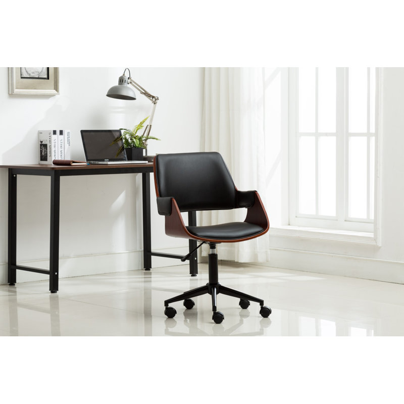 Geryon Faux Leather Mid-Century Office Chair, Black