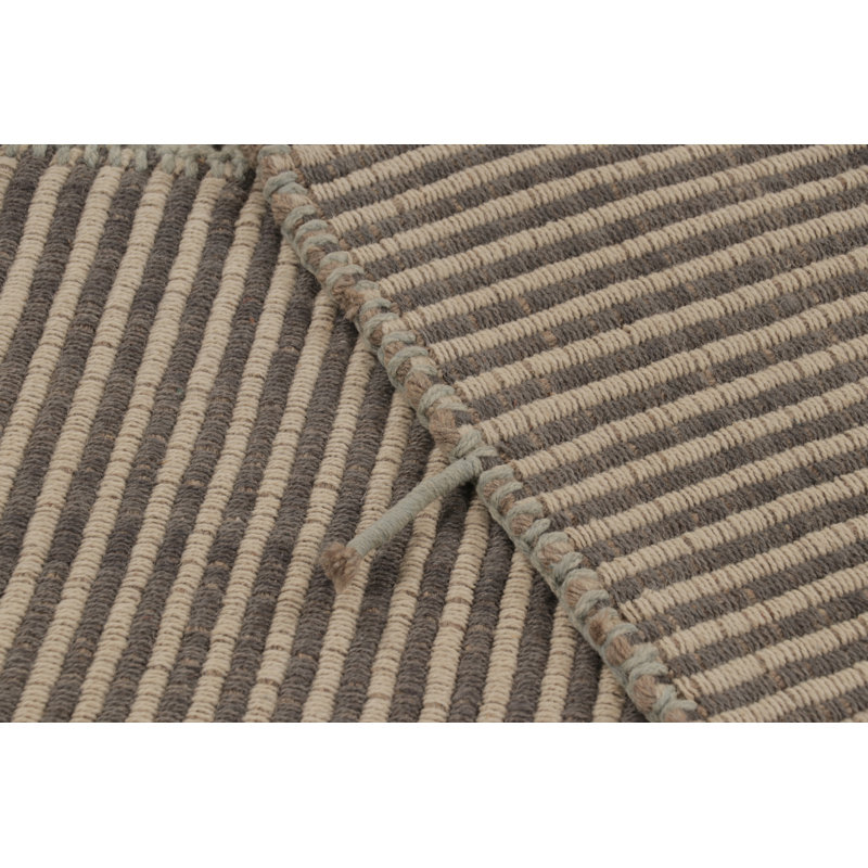 Rug & Kilim’S Textural Accent Kilim, Square Rug In Greige And Light-Blue Stripes