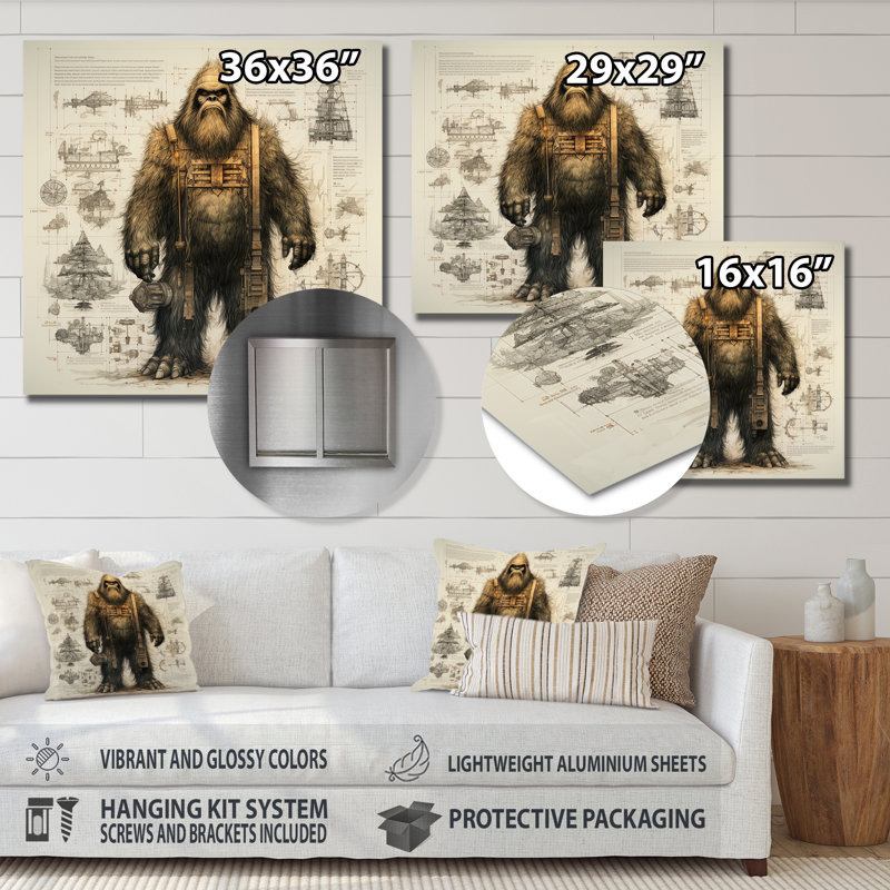 Mystical Bigfoot Blueprint III - Art mural en métal Bigfoot, H 36 po x l 36 po x P 1,5 po