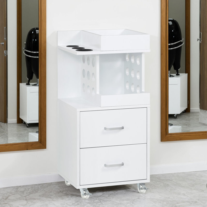 Utility Cart with Tool Holder and Lockable Wheels, Salon Trolley with Storage Drawer