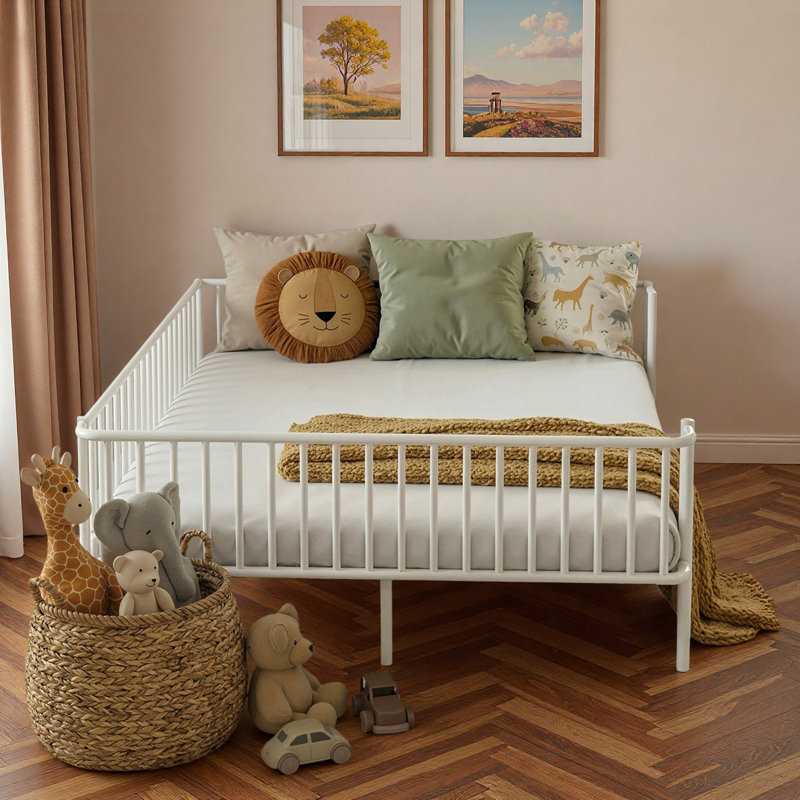 Metal Daybed With Reinforced Slat Support And Sturdy Metal Construction, White, Queen