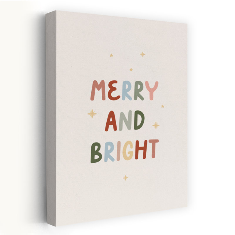 Merry And Bright Stars Colorful Modern Playful Winter Landscape Wall Art Print 1 Piece Wrapped Canvas Wall Art