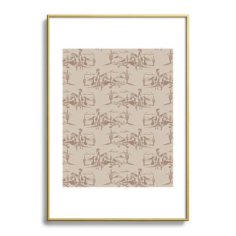 Western Cowgirl Toile In Tan, encadré sur papier, Or, H 19 po x l 13 po
