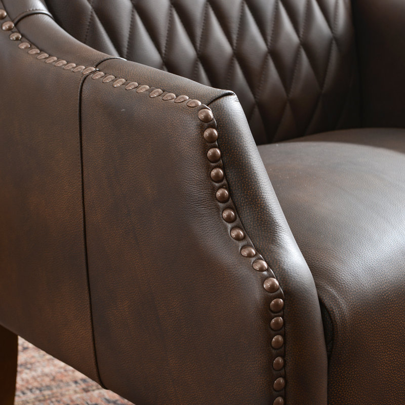30.5'' W Top-grain Genuine Leather Upholstered Armchair, Brown