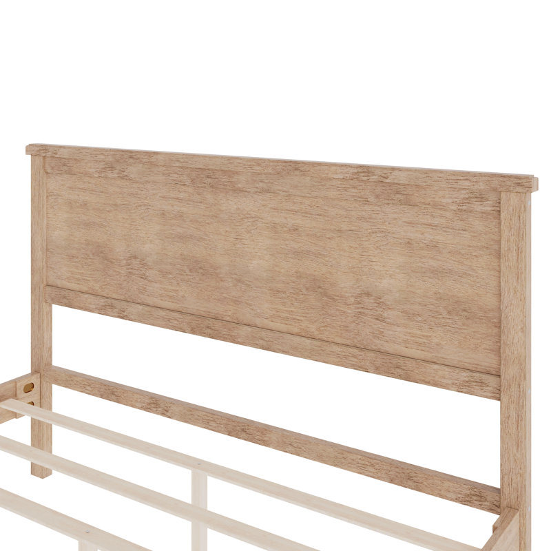 Lit plateforme Mid-Century en bois avec tête de lit et support à lattes en bois