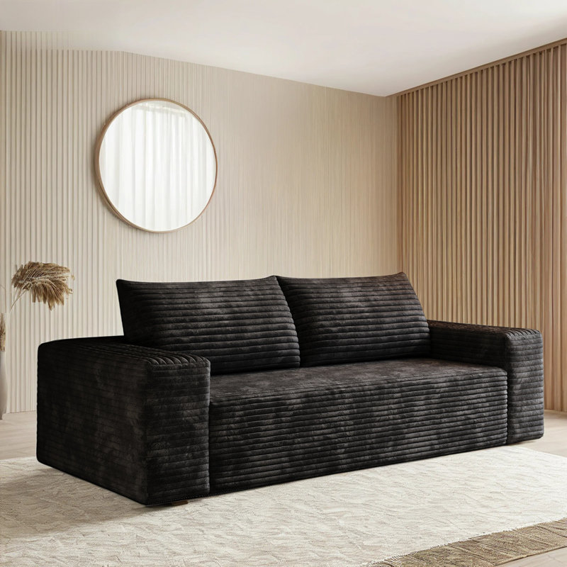 Boneless 71" 2-Seater Corduroy Sofa, Deep Seat Couch, No Assembly Required, Black