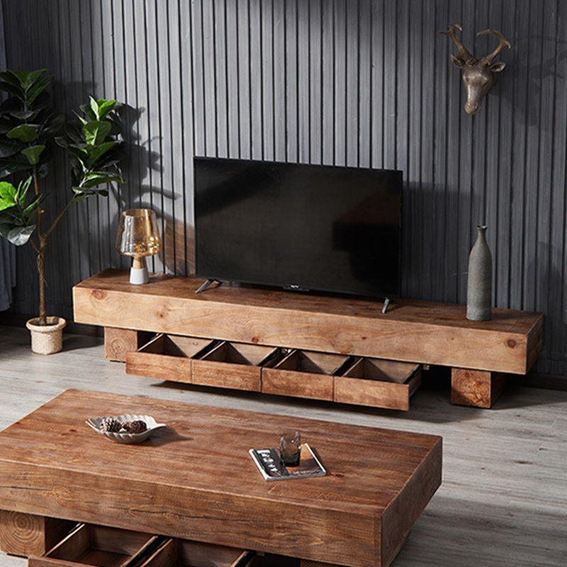 Nordic style simple log TV cabinet, 86.61"