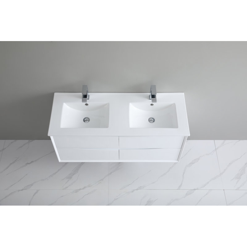 Ensemble de meuble-lavabo double 48 po avec deux tiroirs et éclairage DEL 48 po, Blanc