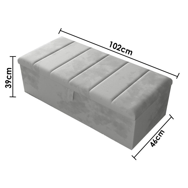 Alakay 102cm Wide Rectangle Striped Ottoman Storage Box with Hydrolic Arm, Plush Silver