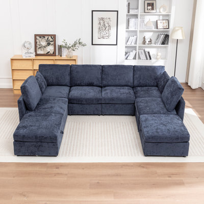 Wilroy 8-piece Upholstered Comfy U-shaped Sofa Couch Reversible Chaise Sectional