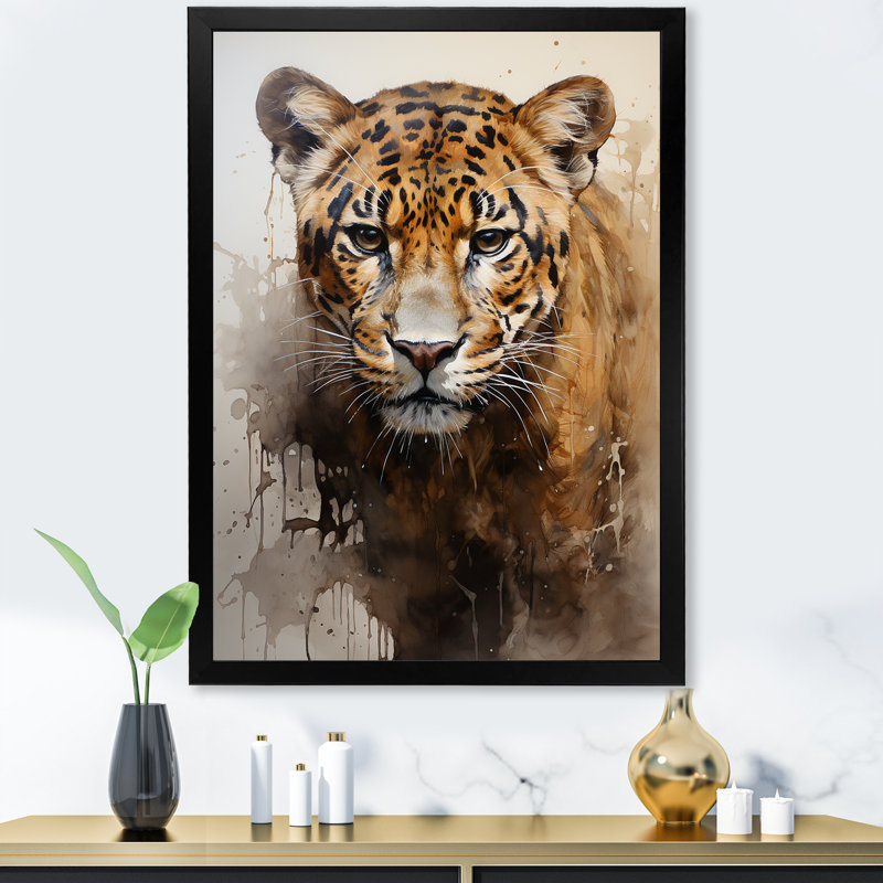 Portrait de majestueux classique Jaguar, Cadre simple noir, H 44 po x l 34 po x P 1,5 po