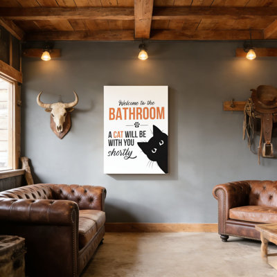 Drôle de salle de bain, 20 po x 30 po, art mural encadré en bois à l'arrière