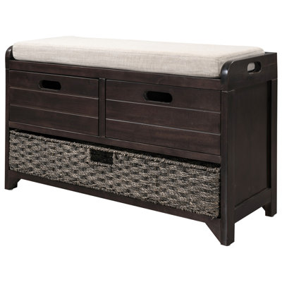 Storage Bench with Removable Basket and 2 Drawers, Fully Assembled Shoe Bench with Removable Cushion by Wildon Home