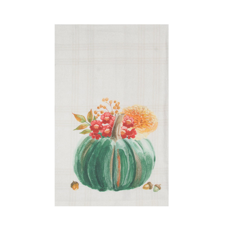 Harvest Teal Pumpkin Floral Flower Leaves Cloth Dishtowel