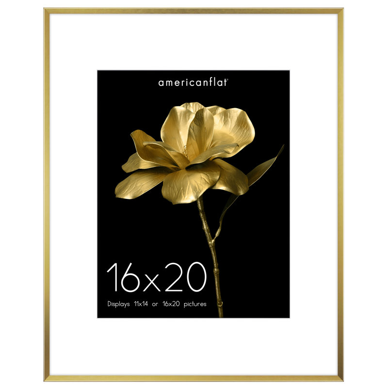 Cadre photo Cadre en aluminium Americanflat - Cadre avec passe-partout - Verre résistant aux chocs, Or, 16 po x 20 po