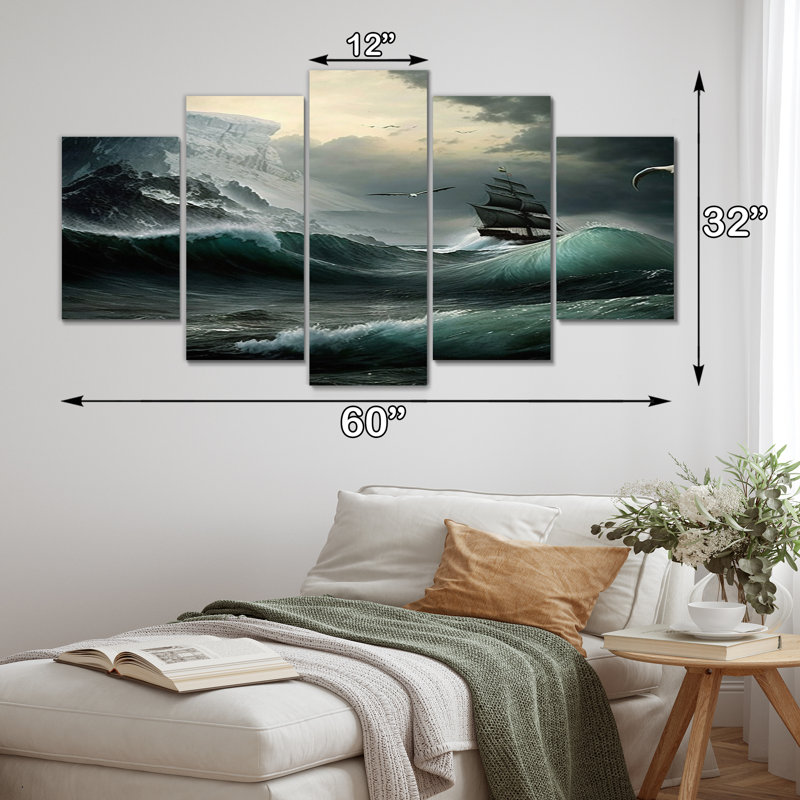 Alliana - impression d'art mural vagues côtières - 5 panneaux