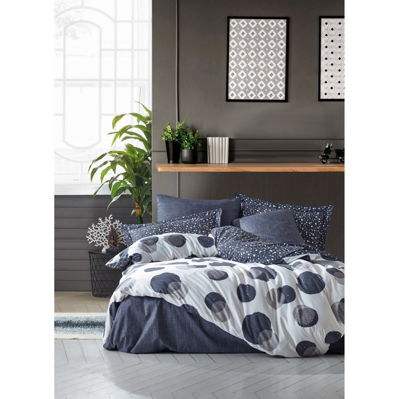 Ensemble de housse de couette 100% coton Reinerton, Housse de couette 94 po x 87 po + 2 taies d'oreill
