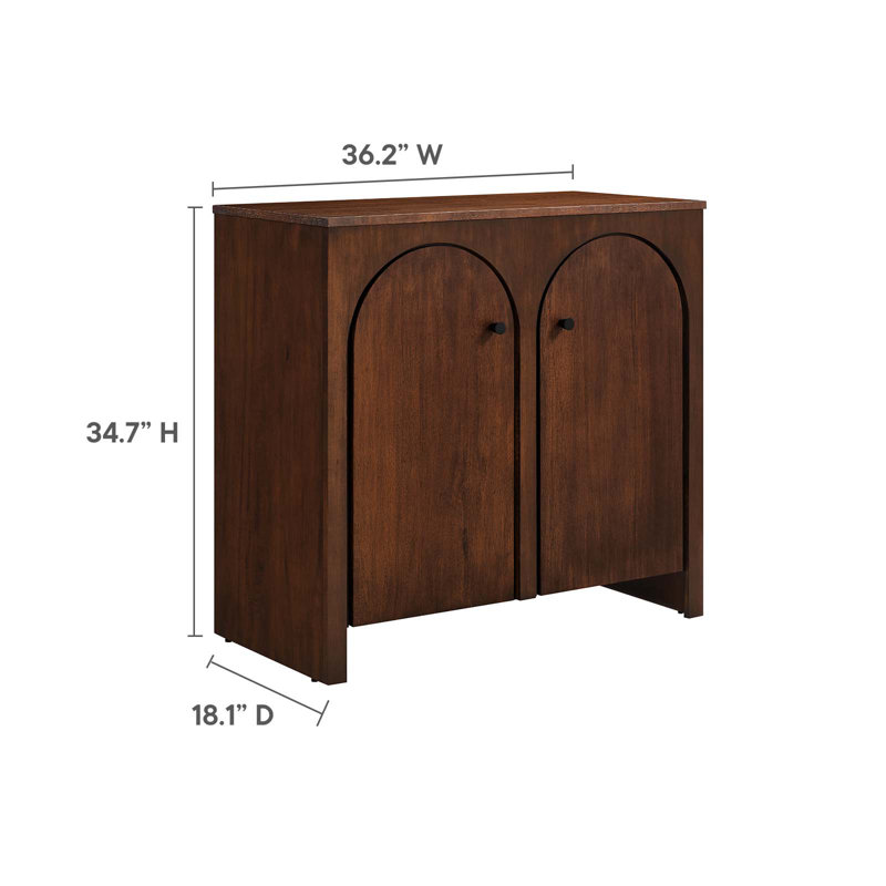 Appia Walnut Wood 36.2" Arched Door Storage Cabinet with Adjustable Shelves