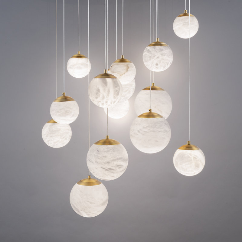 Pisces - Light LED Cluster Pendant, Aged Brass, 5.38" H x 23" W x 23" D, 15