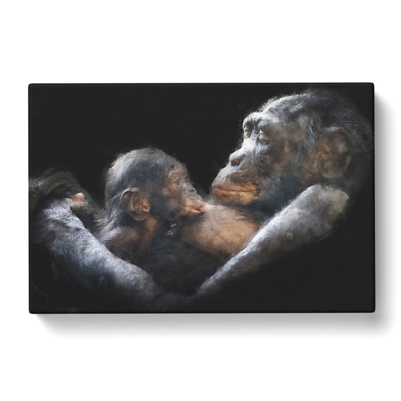 Gorilla Mother & Child - Wrapped Canvas Painting, 50cm H x 76cm W x 3cm D