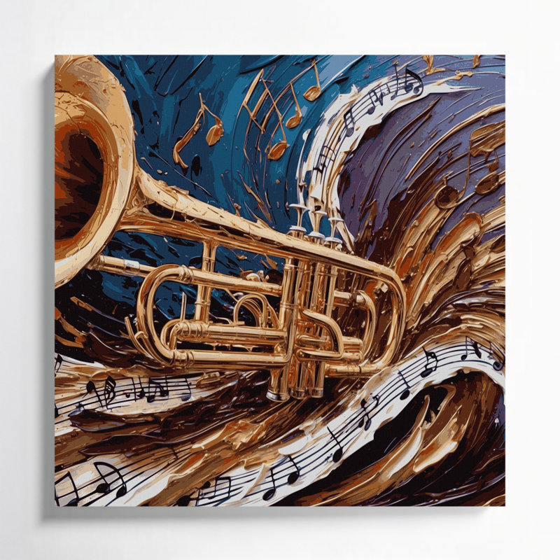 «Music Trombone», art mural sur toile noire, H 8 po x l 8 po