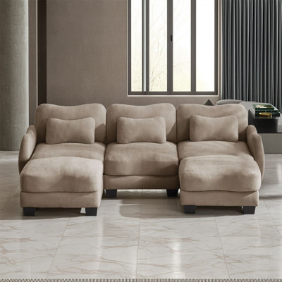 3-Seater Sectional with Movable Ottomans and Waist Pillows
