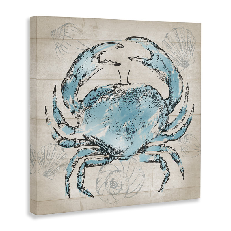 Art mural rétro sur toile crabe dessiné par Conrad Knutsen, H 17 po x l 17 po