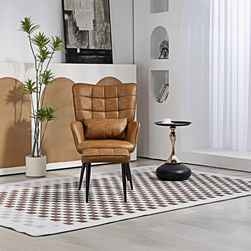 Fauteuil d'appoint avec repose-pieds Modern, Similicuir brun