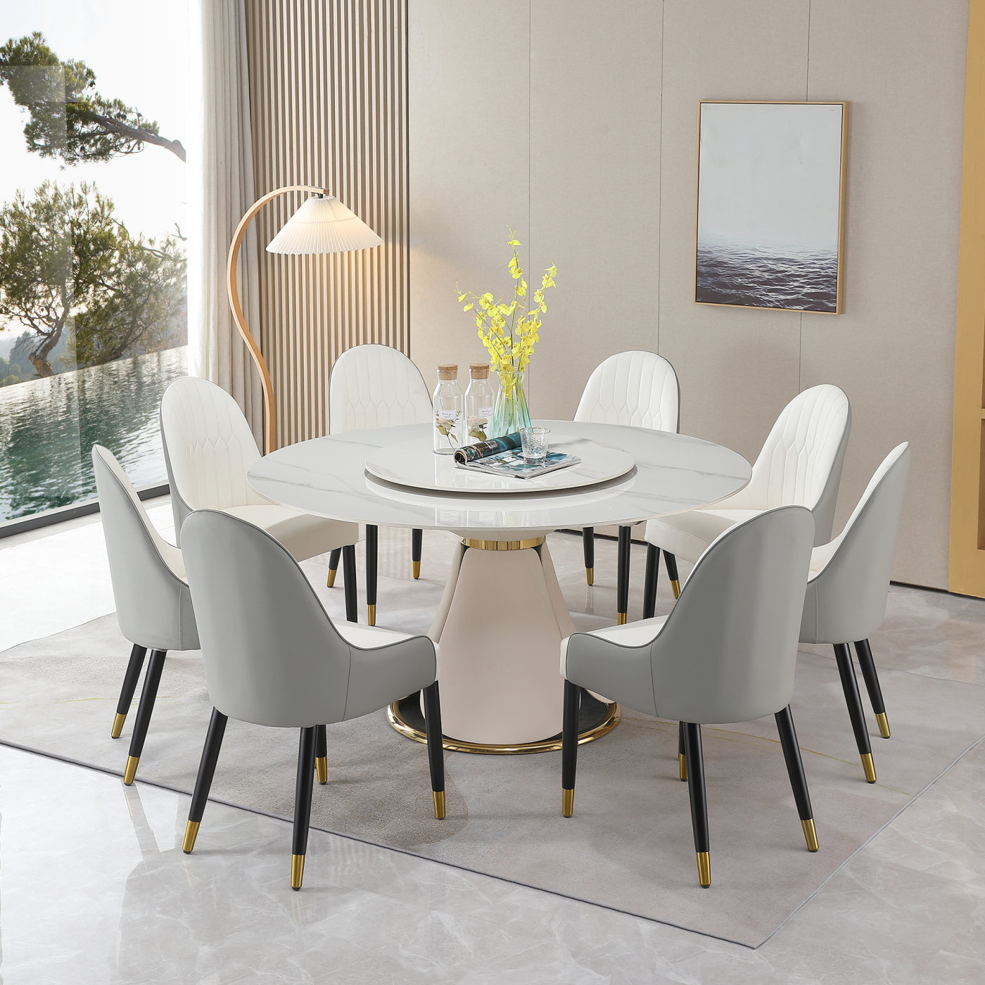 Hokku Designs " Sintered Stone Dining Table With " Round Turntable With ...