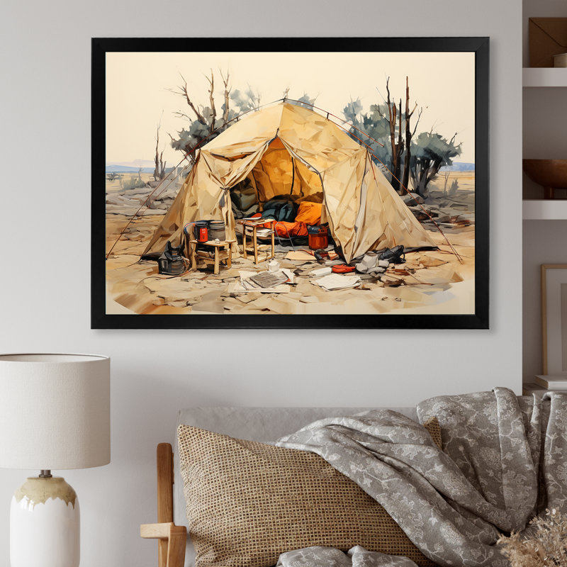 Camping Tent Outdoor Adventure III - Camping Travel Wall Decor, 16" H x 32" W x 1" D, Black Single Picture Framed