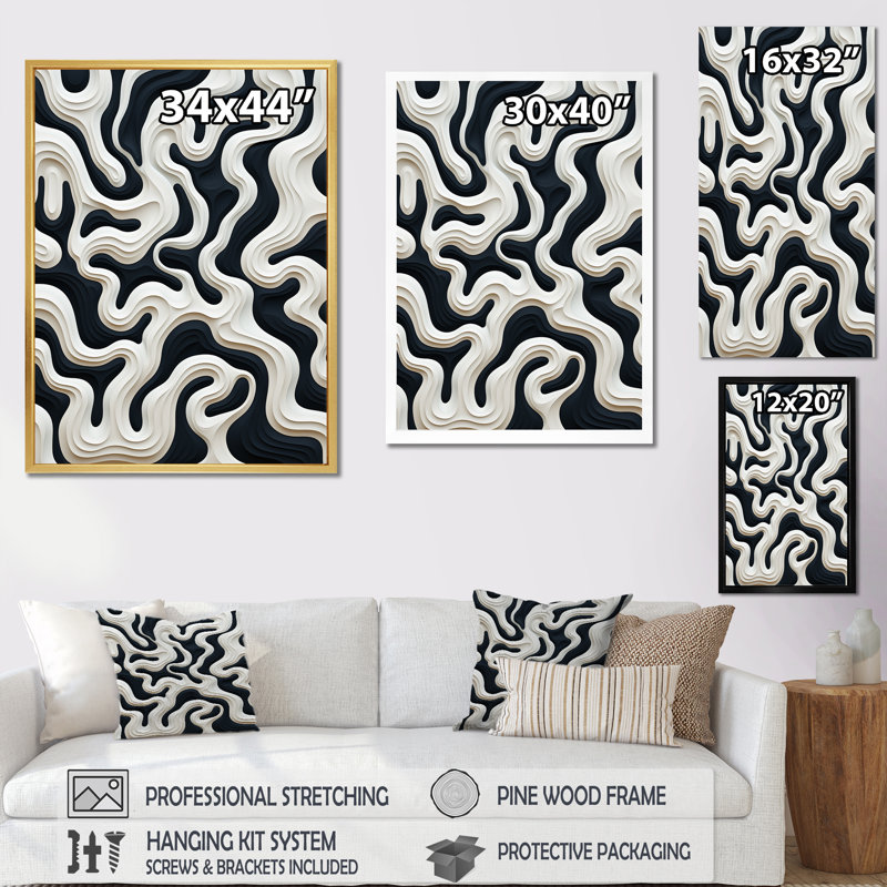 " Black White Labyrinth Pattern I ", 40" H x 30" W x 1.5" D, Wrapped Canvas