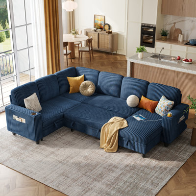 Sherry 106"  Upholstered Modular Sleeper Corner Sectional with Storage, USB Charging & Cup Holders
